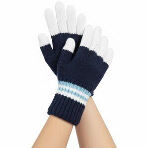 Blue and White Handknit Gloves Mittens For Women And Men